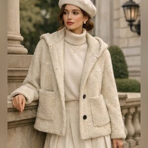 Zara fleece jacket coat oversized boxy small suit button up collared blazer